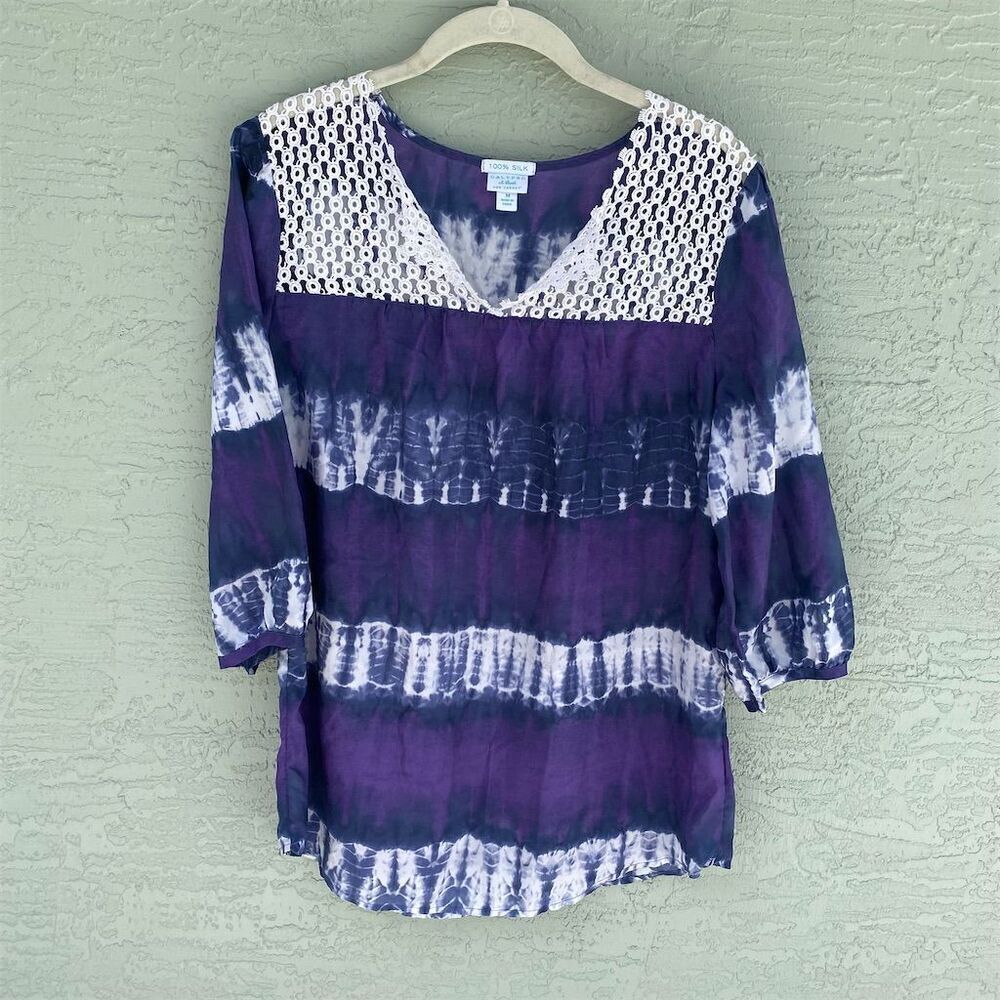 Calypso St. Barth for Target M Tie-Dye Silk Peasant Blouse Top Multicolor